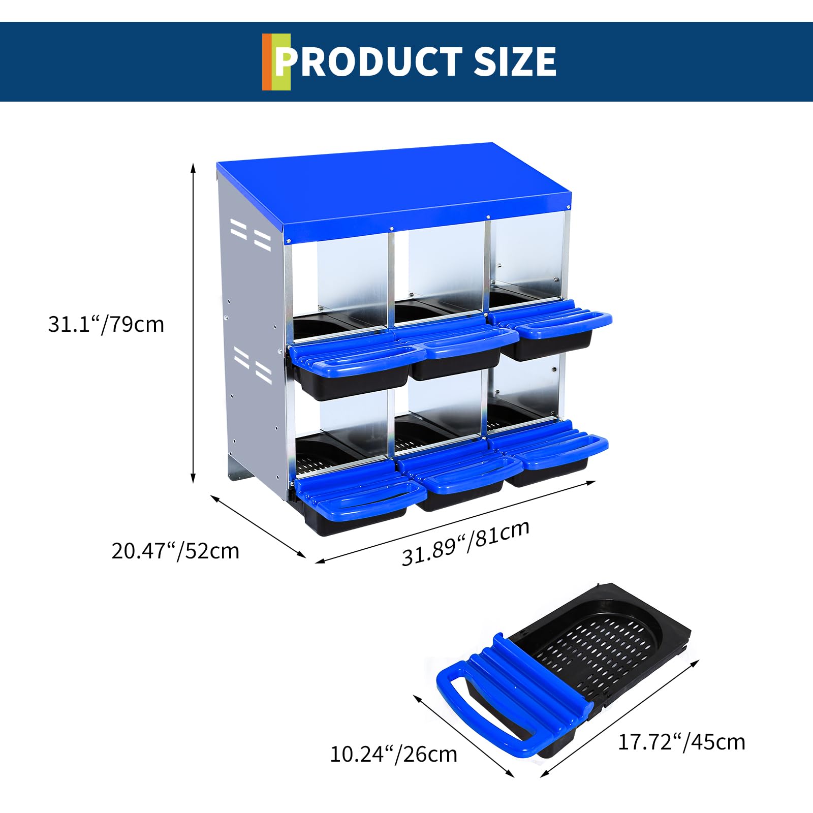 Garvee Caja De Anidación para Gallinas 6 Compartimentos Acero Galvanizado Antióxido Tapa Extraíble