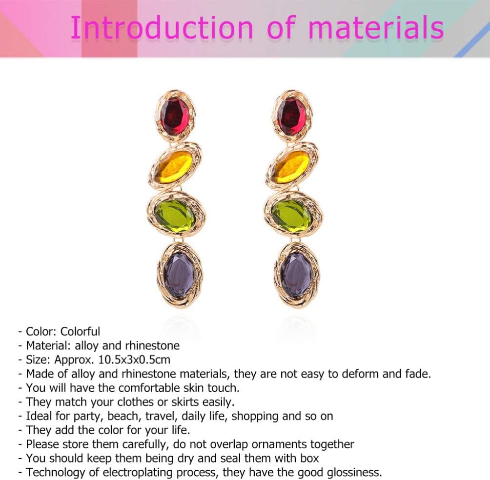 Happyyami Retro Gem Earrings Long Shining Rhinestone Eardrop Colorful Dangle Earrings for Women Vintage Style Party Beach Travel Jewelry - Image 6