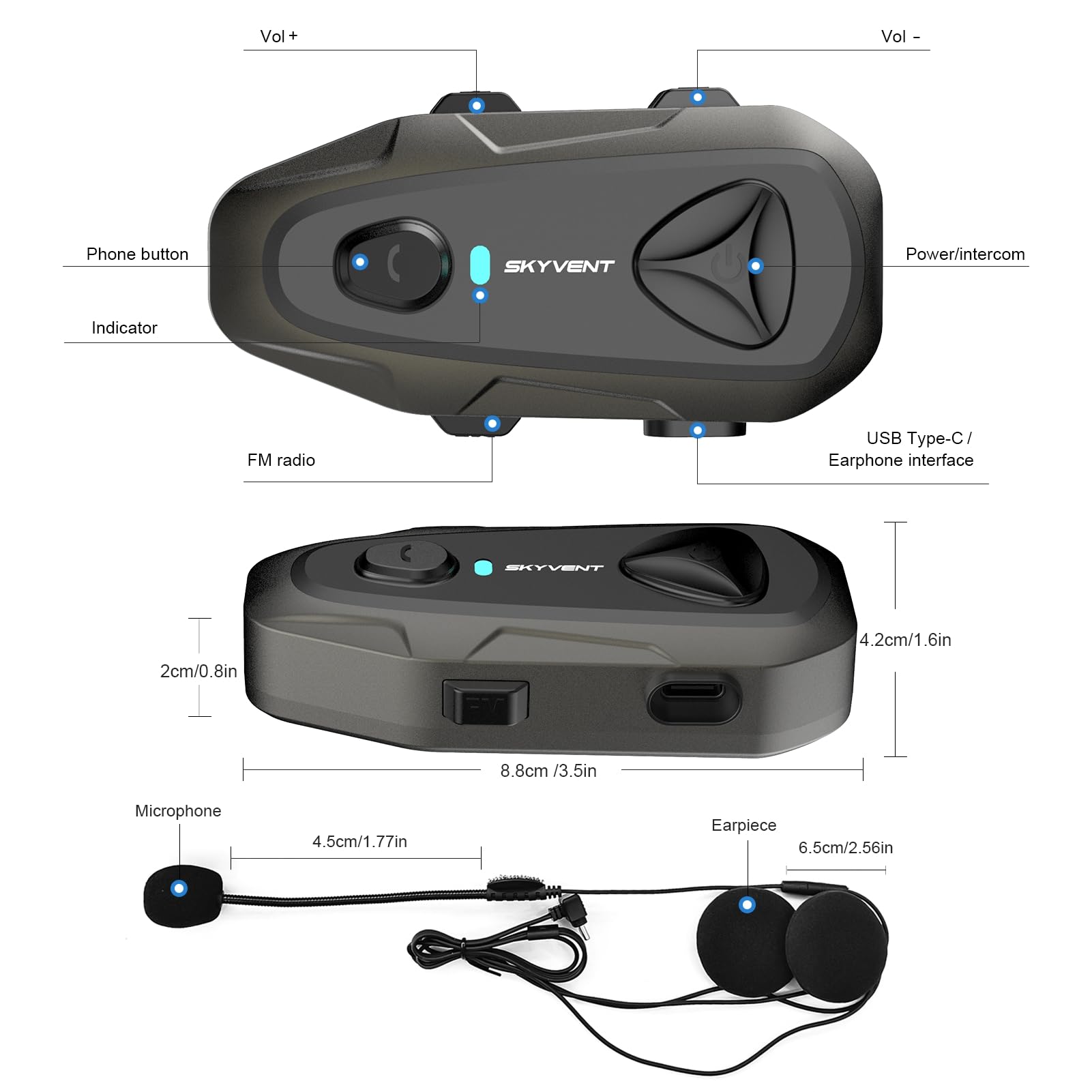 E1 Casque Bluetooth pour Moto -Bluetooth5.3 Interphone professionnel pour casque jusqu'à 800 m, contrôle vocal étanche IP65 et appels mains libres, haut-parleurs HD et annulation du bruit