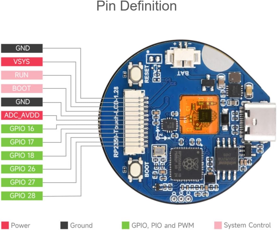 TUOPUONE RP2350 MCU Board with 1.28inch Round Touch LCD Dual-core & Dual-Architecture Design 240×240 Pixels 65K Color IPS Panel with CNC Metal Case