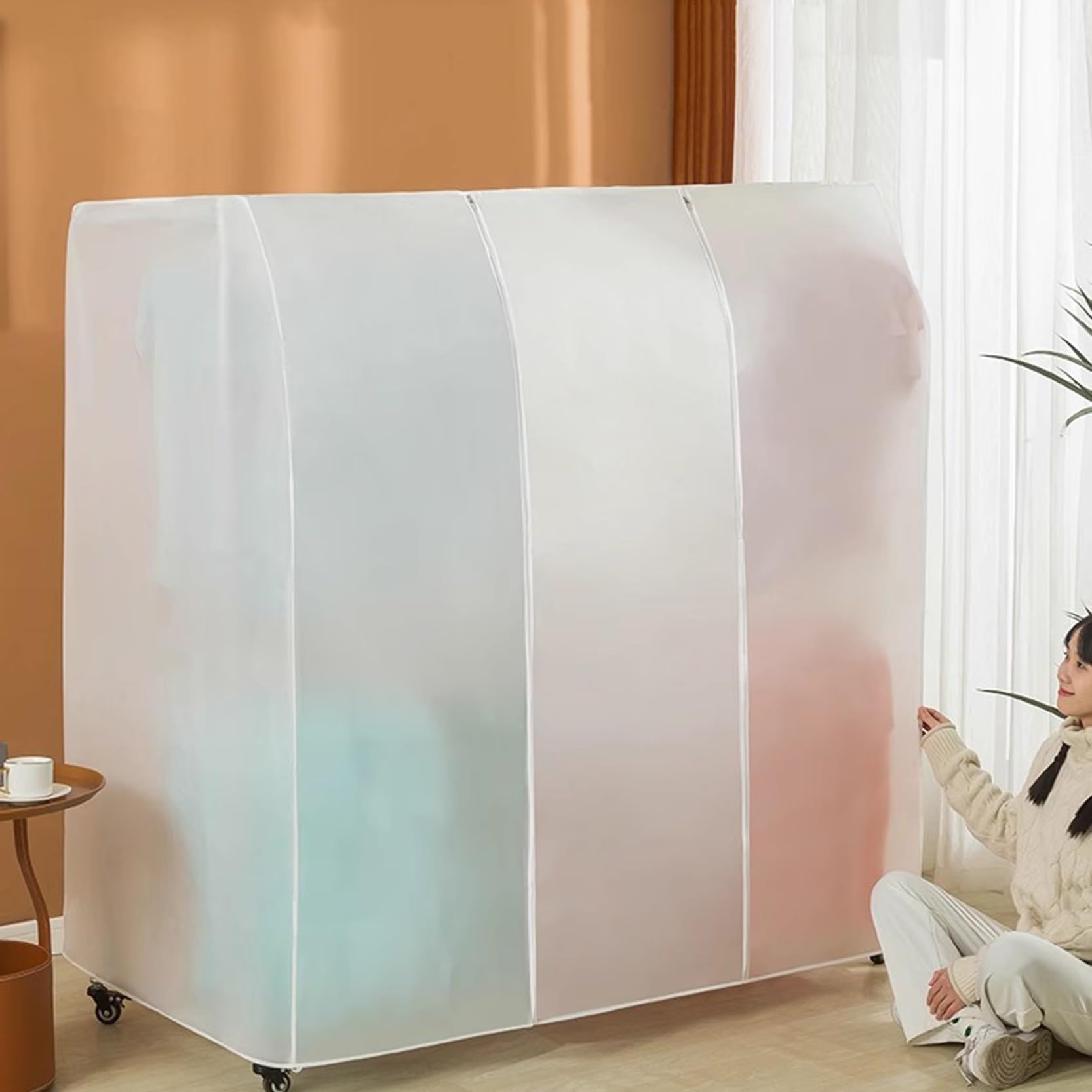 Transparente Kleiderstangenabdeckung 1,20–2 m, Kleiderständerabdeckung mit robustem Doppelreißverschluss, große, freistehende Schutzhülle für zweistöckige Kleiderständer (A, 200 cm)