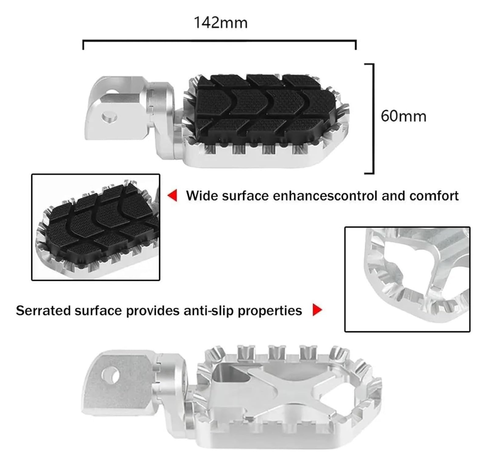 DS900X Aluminum Billet Motorcycle Footrests with Rubber Cover Pegs, 900DSX