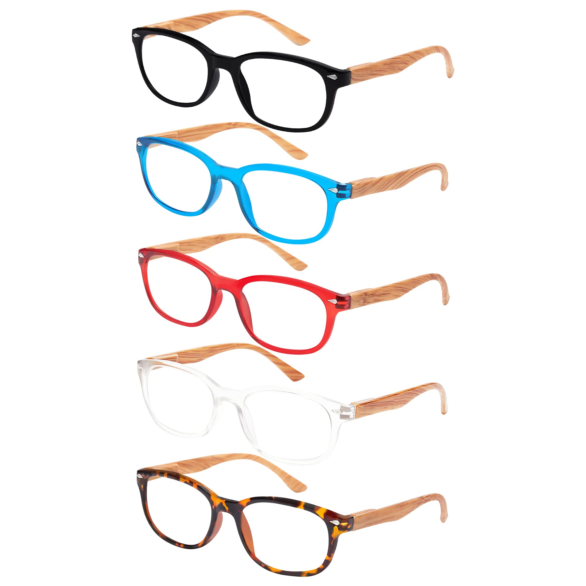 EFE Gafas Lectura Hombre, 5-Pack Gafas Luz Azul Hombres Mujeres, Diseño de Vetas de Madera Rectángulo, Anti Luz Azul Contra UV, Antifatiga, para Leer, PC, Smartphone, TV