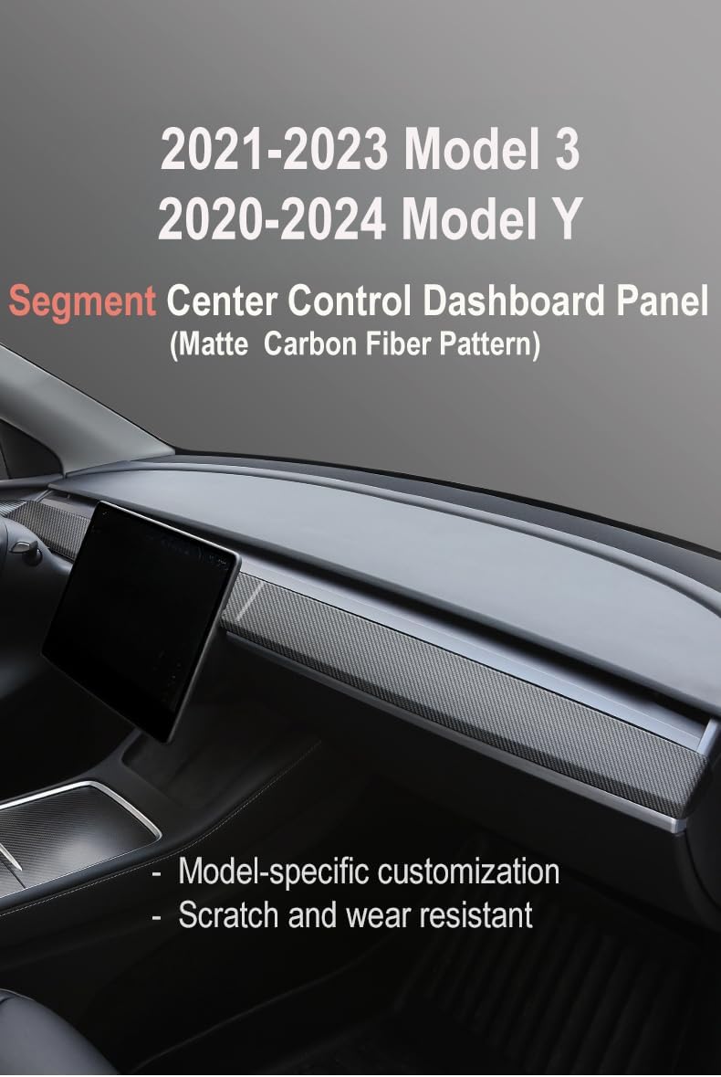 Dashboard Cover Wrap Compatible with Tesla Model Y 2019-2024 & Model 3 2021-2023, Interior Decoration Accessories, Not for Performance (Matte Carbon Fiber Pattern, 2PCS)