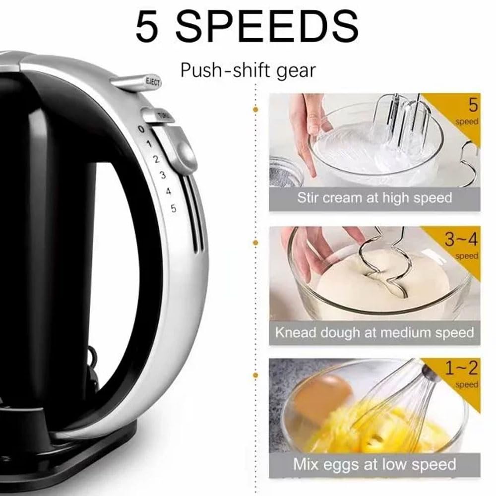 JOSBY Sbattitore Elettrico a 5 velocità, sbattitore Manuale da Cucina da 300 W per Dolci, Design di espulsione con Un Pulsante, con Custodia e 6 Accessori in Acciaio Inossidabile
