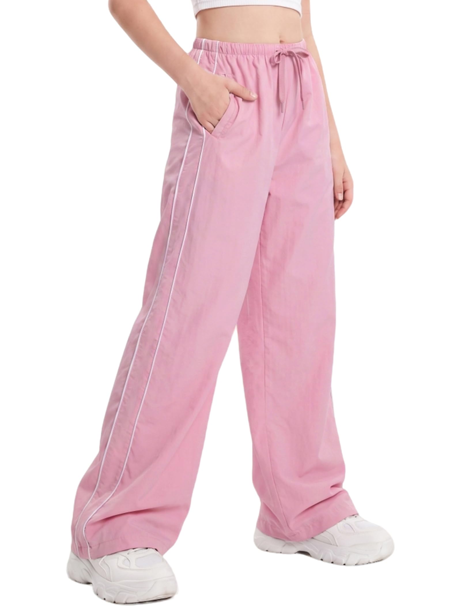 EXARUS Girls Parachute Pants Cargo Hip Hop Wide Leg Baggy Y2K Teen