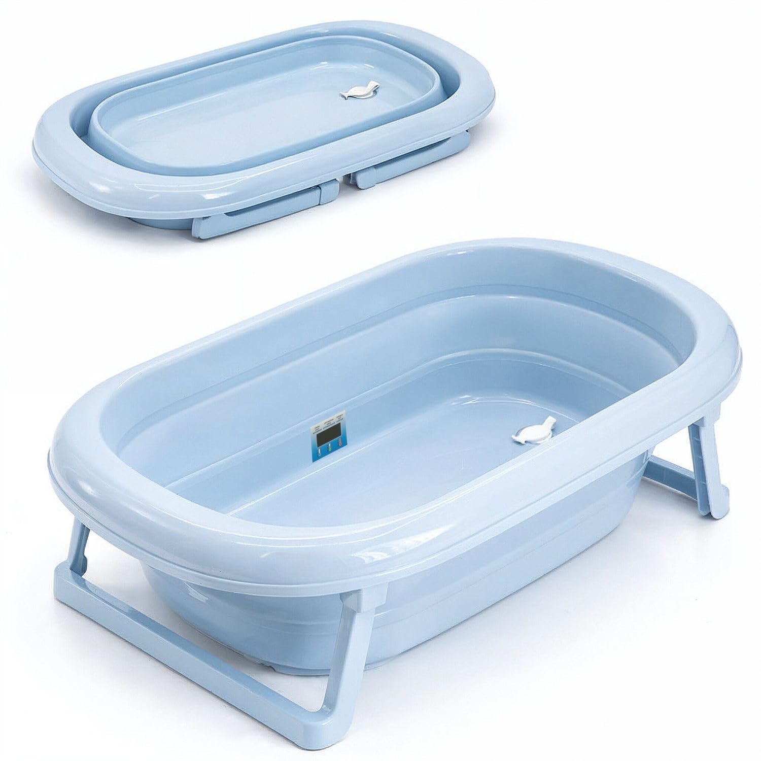 Babykajo Babybadewanne faltbar ab Geburt, mit Abflussstopfen & Thermometer-Sticker, BPA-frei, rutschfeste Füße, 81x48x23 cm, Babywanne faltbar für Neugeborene bis 16 Monate