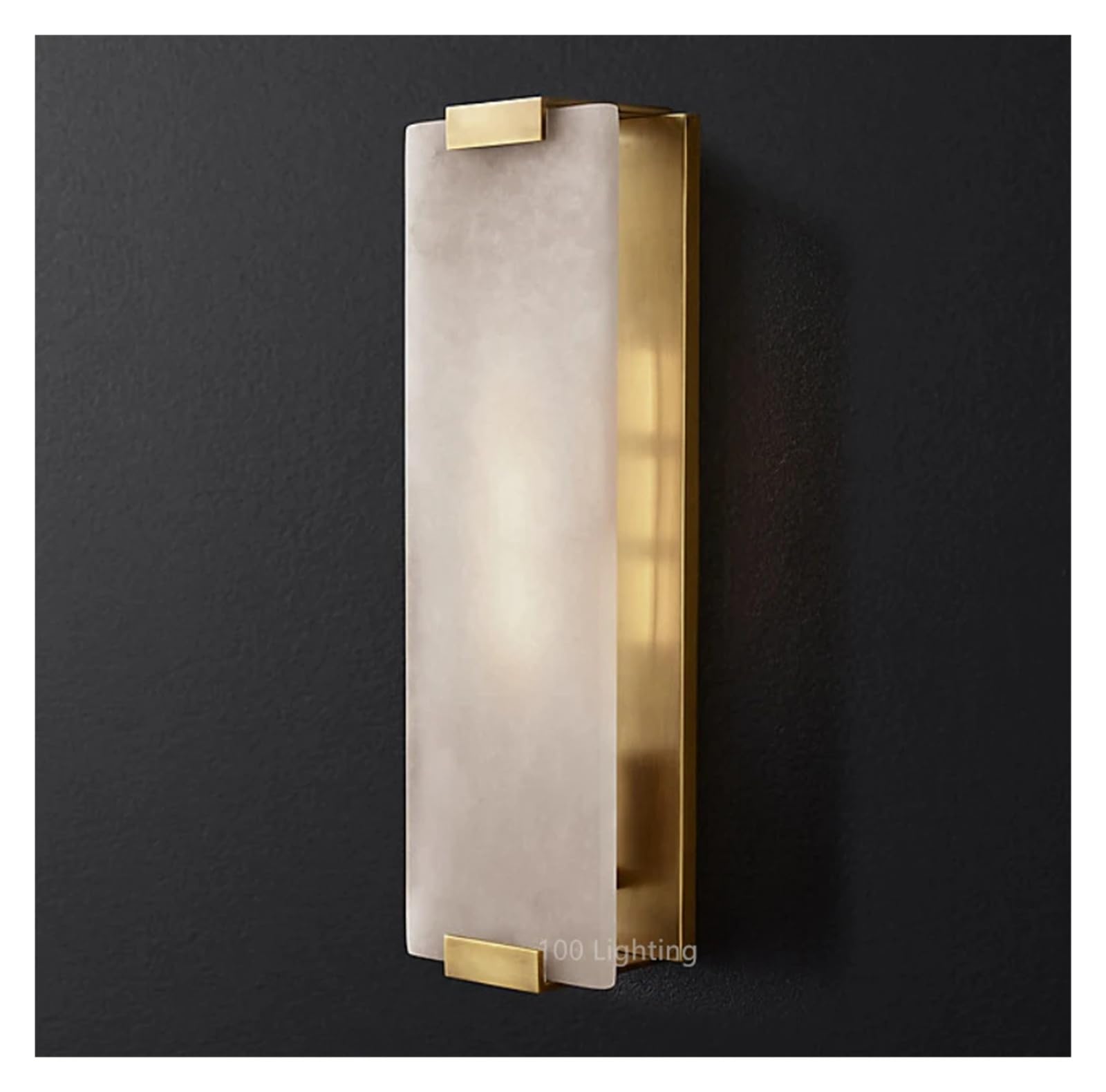 ASerZenith Rectangle Natural Marble Led Wall Lights Copper Foyer Bedside Aisle Indoor Wall Lamp Gold Black Wall Sconces,Gold-L15Cm*H47Cm