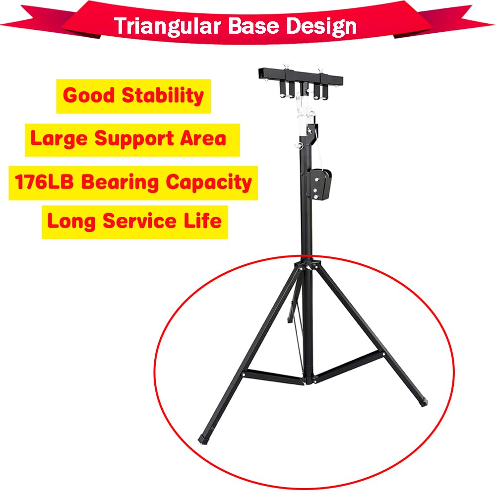 EQCOTWEA Portable Adjustable Height DJ Lighting Truss Stand 5.9-13.1Ft Crank-Up Triangle Light Stand Max 176LB Load Capacity, Non-Slip Self-Locking Crank, Ideal for Stage Design, Weddings, Events