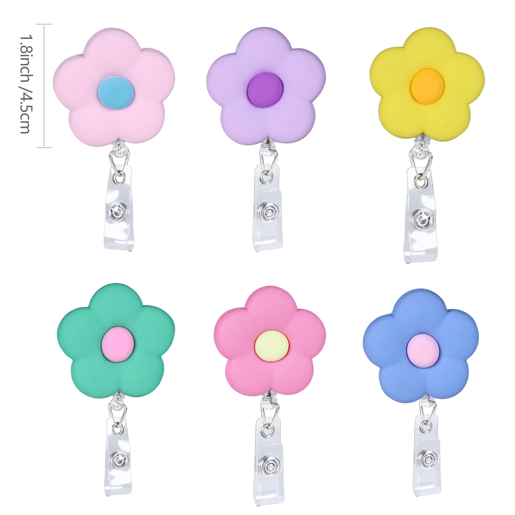 6Pcs Flower Retractable Badge Holders, Cute Colorful Badge Reels with 24 inch Retractable Cord Clip, Multi-colored, 1.8 inches - Image 4