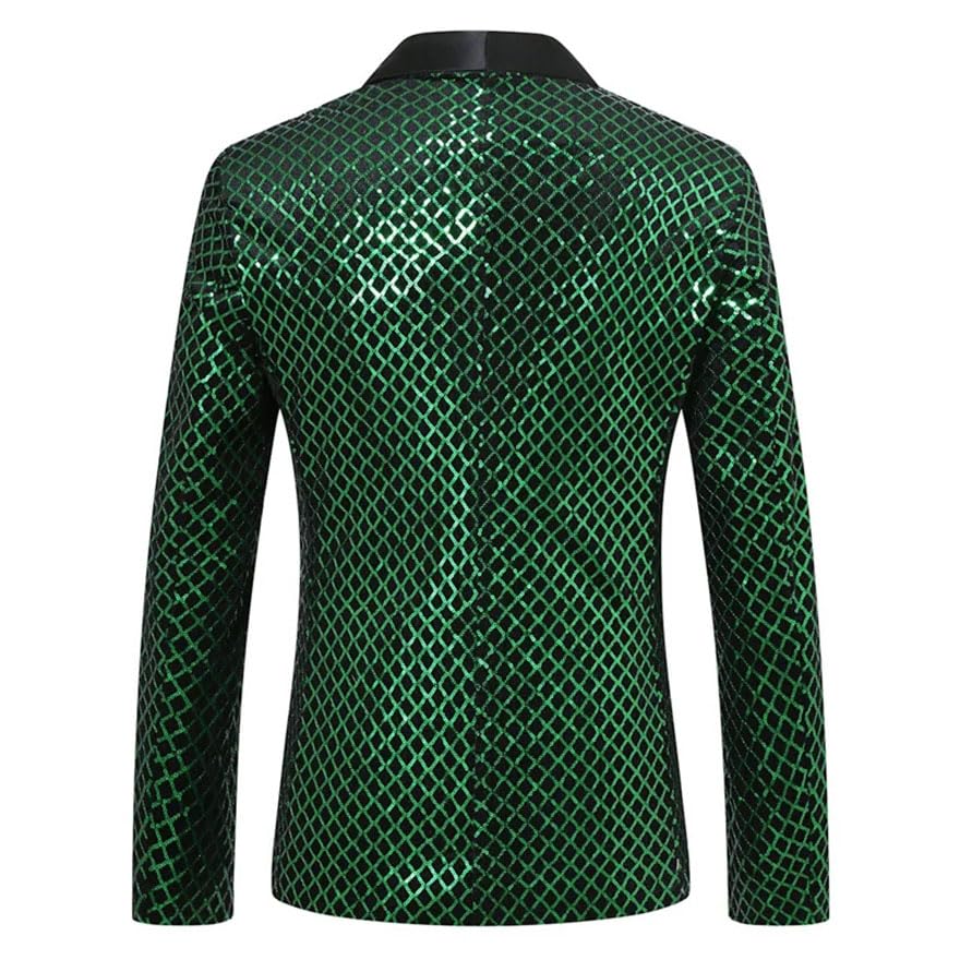 Men Sequins Plaid Suits Singer Host Prom Party Bar Stage Performance Dress Blazer Jacket and Pants Silver XL4