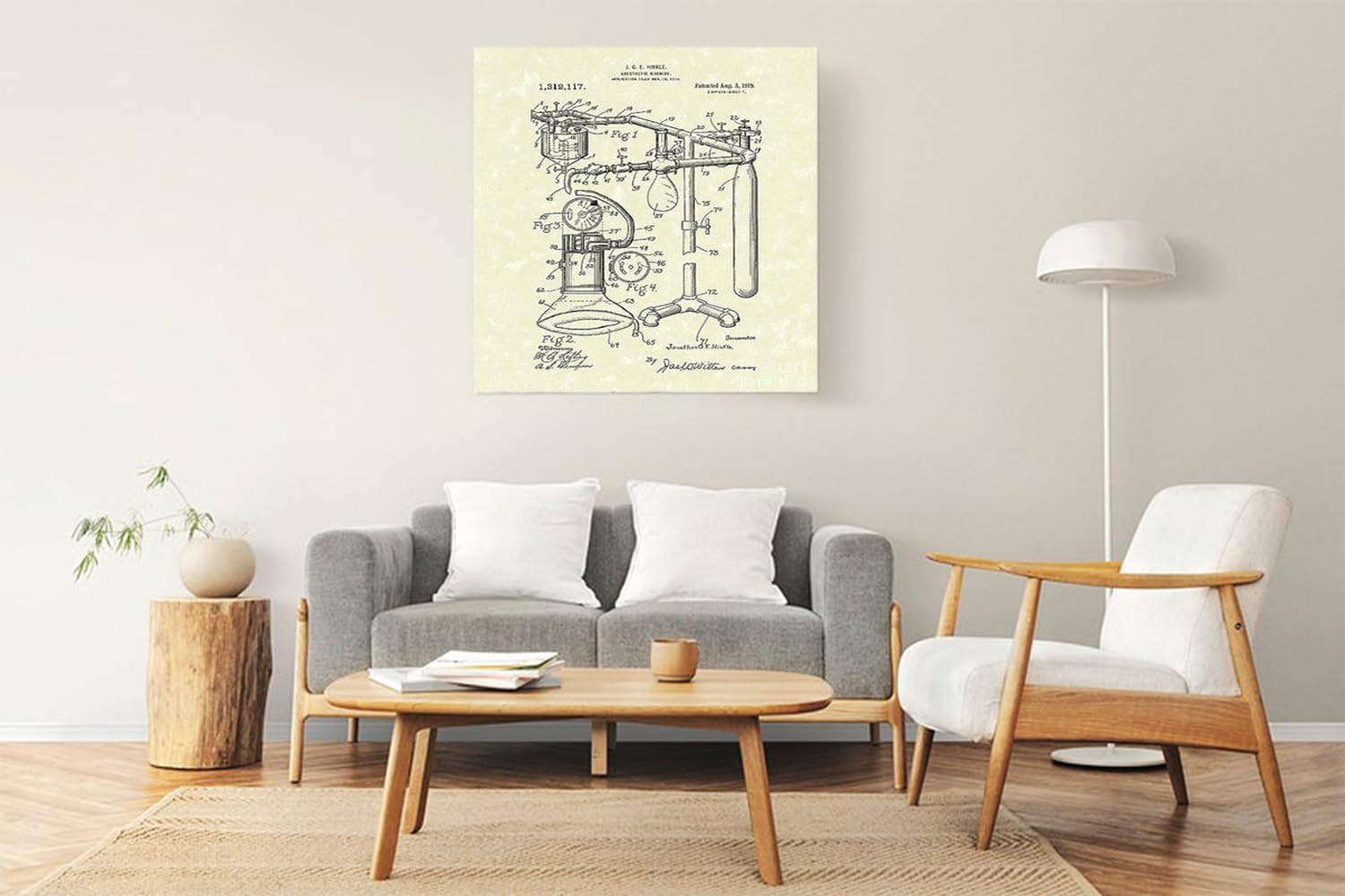 VERRE ART Printed Framed Canvas Painting for Home Decor Office Wall Studio Wall Living Room Decoration (22x22inch Wrapped) - Anesthetic Machine 1919 Patent