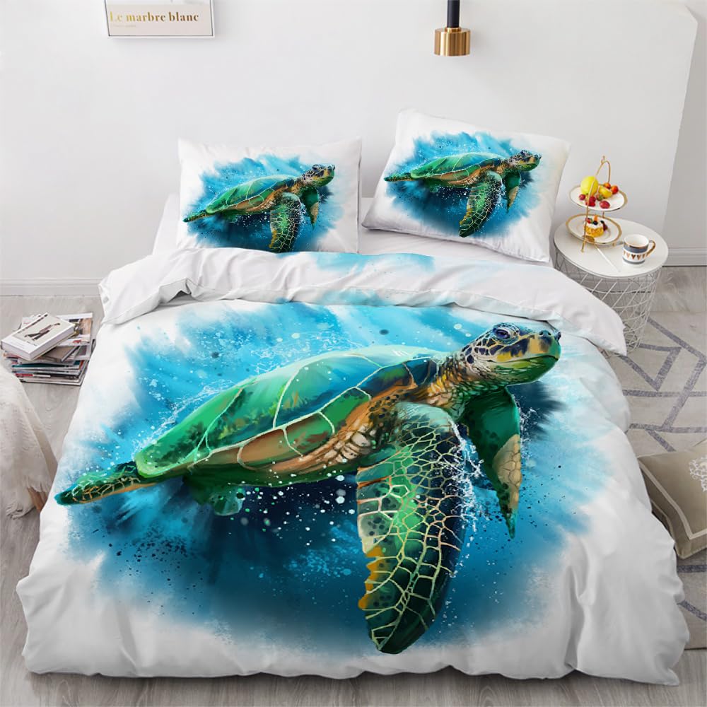 3D Sea Turtles Super King Duvet Cover Set 220x260cm 3 piece Soft Microfiber Reversible Bedding Set Ocean Animal Comforter Cover with Zipper Closure Quilt Cover with 2 Pillowcase 50x75cm（Image 3-7） — image 1