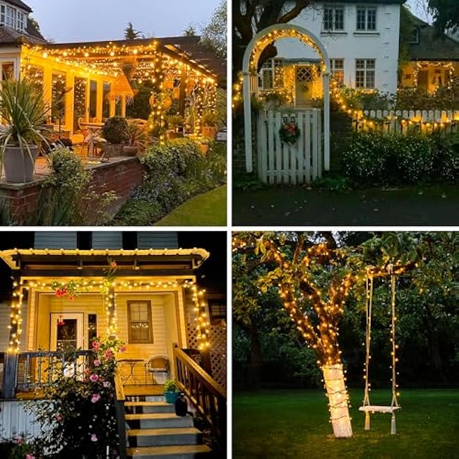 JMEXSUSS 2 Pack Solar String Lights Outdoor Waterproof - Total 400 LED 151FT Solar Christmas Lights Outdoor, 8 Modes Warm White String Light for Outside Patio Yard Tree Garden Christmas Decorations