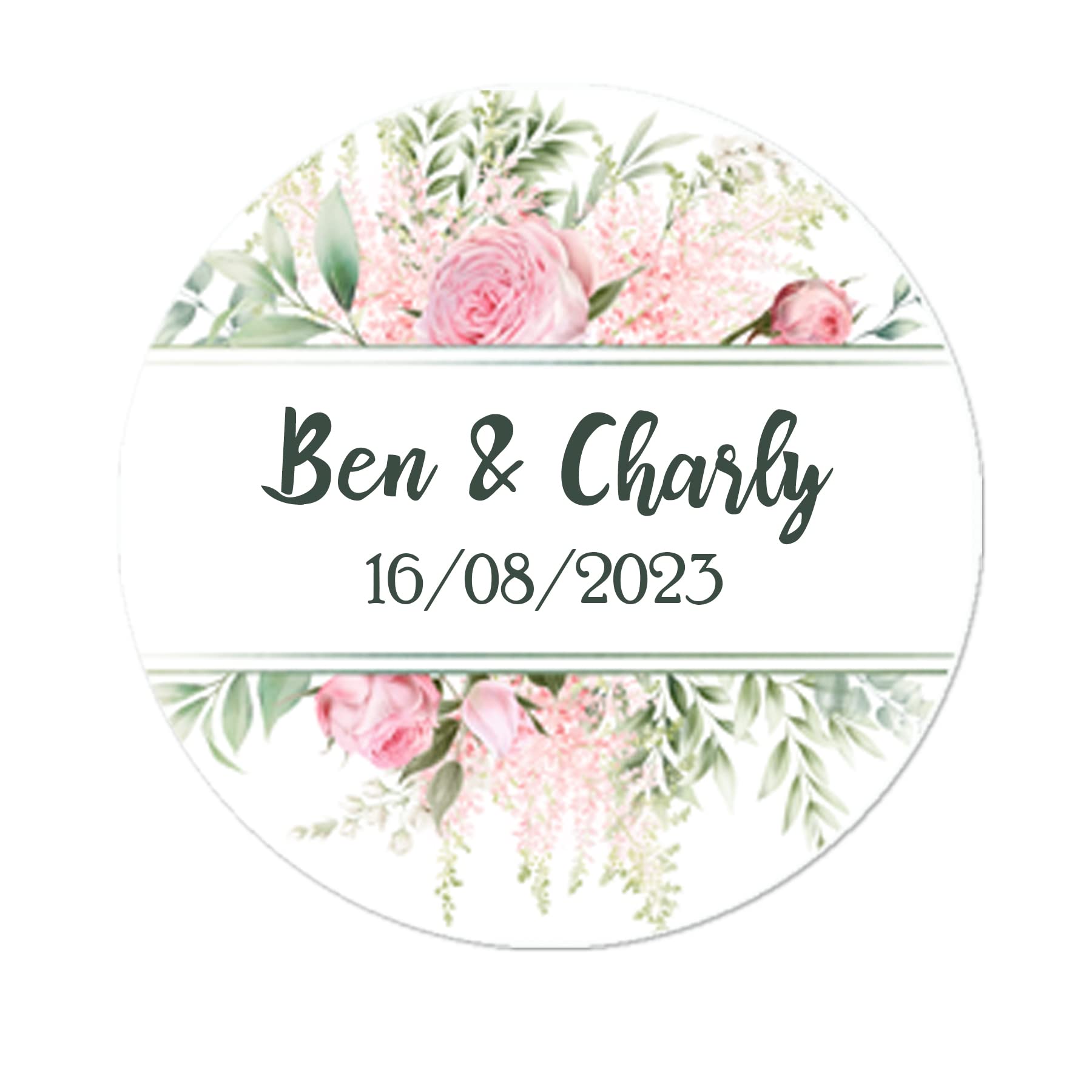 35 x Treasured Forever Personalised Wedding Floral Effect Favour Round Stickers (37mm) (Pink) (35)