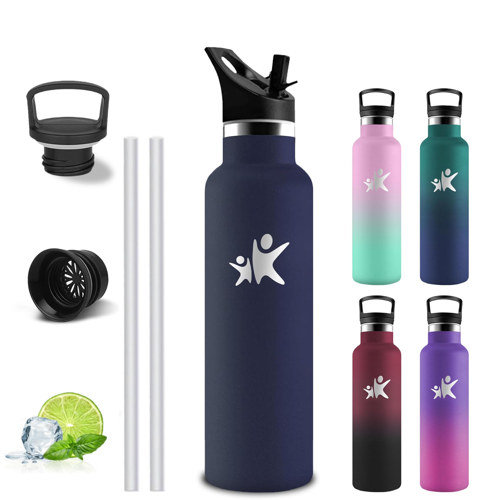 Grsta Borraccia Termica, Borraccia 750 ml, Borracia con Cannuccia, Senza Perdite, Bottiglia Termica Senza BPA, Acciaio Inossidabile 18/8, Borracce Termiche per Campeggio, Uffici, Viaggio, Palestra