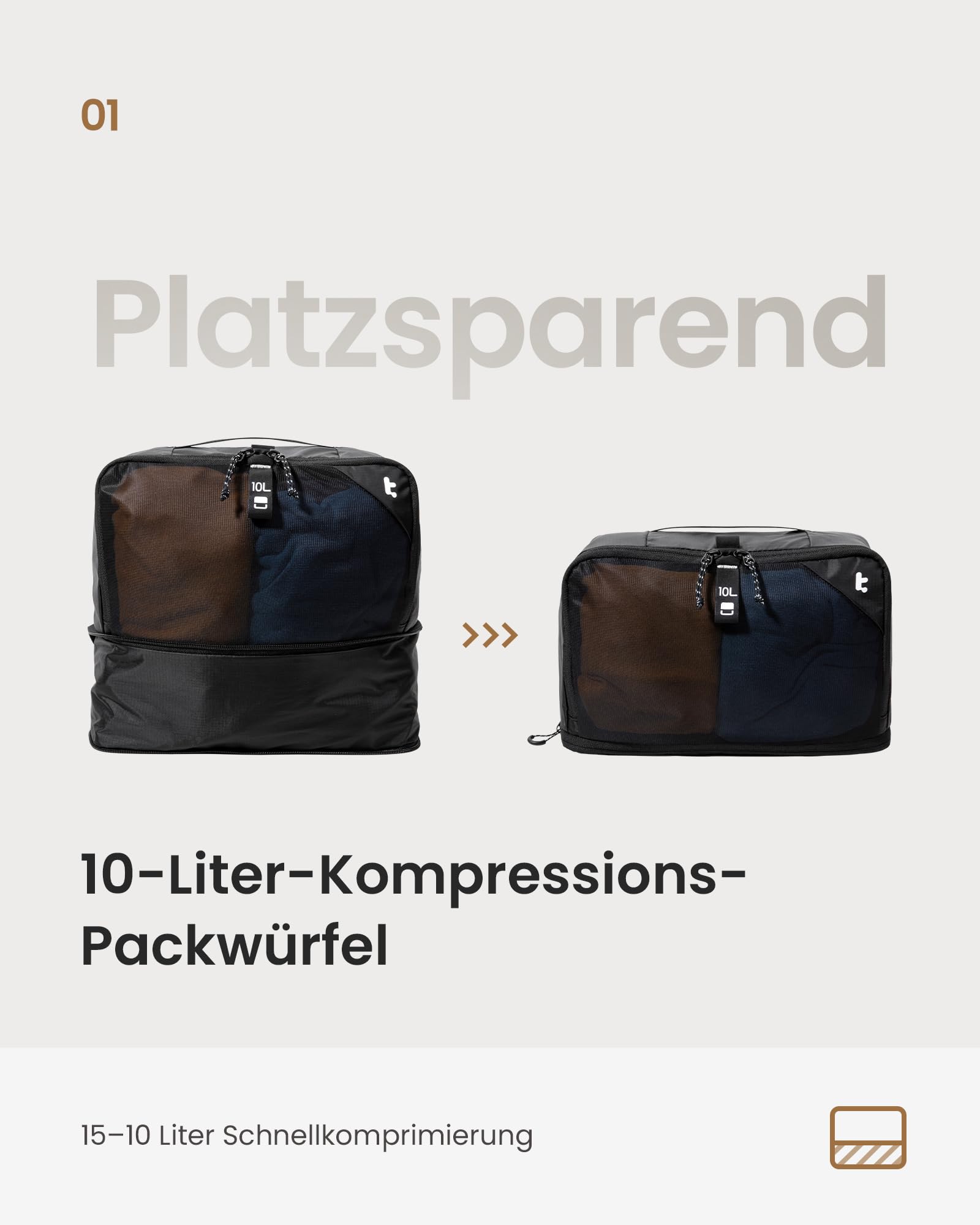 tomtoc Koffer Organizer Set, 3-teiliges Packing Cubes Compression, Geruchsabweisende Packwürfel, Reise Gadgets Kofferorganizer, Travel Essentials Packtaschen, Rucksack Organizer, Urlaub Must Haves