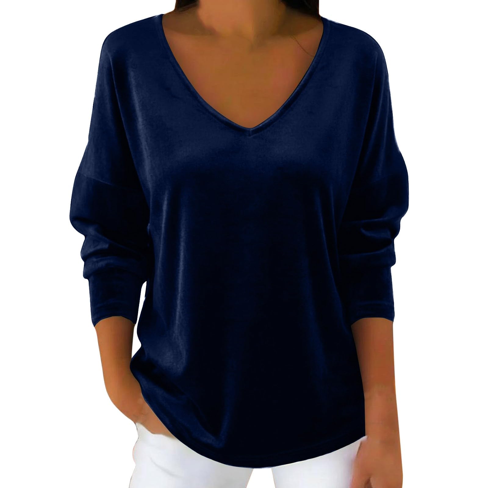 Velvet Tops for Women Plus Size Long Sleeve V Neck Cute Velour Shirts Vintage Pullover Dressy Casual Elegant
