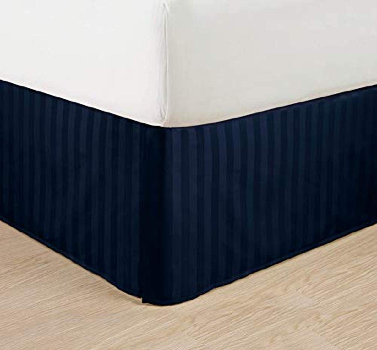 Wrinkle Free - Egyptian Quality Stripe Bed Skirt - Pleated Tailored 14" Drop and Colors, California King, Navy Blue-picture-34