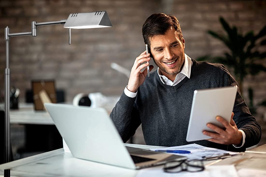 O'Bright LED Pharmacy Floor & Table Lamp Bundle, 12W LED, Full Range Dimming, 360 Degree Swing Arms, Reading & Task Lamp for Craft Work & Sewing, Brushed Nickel