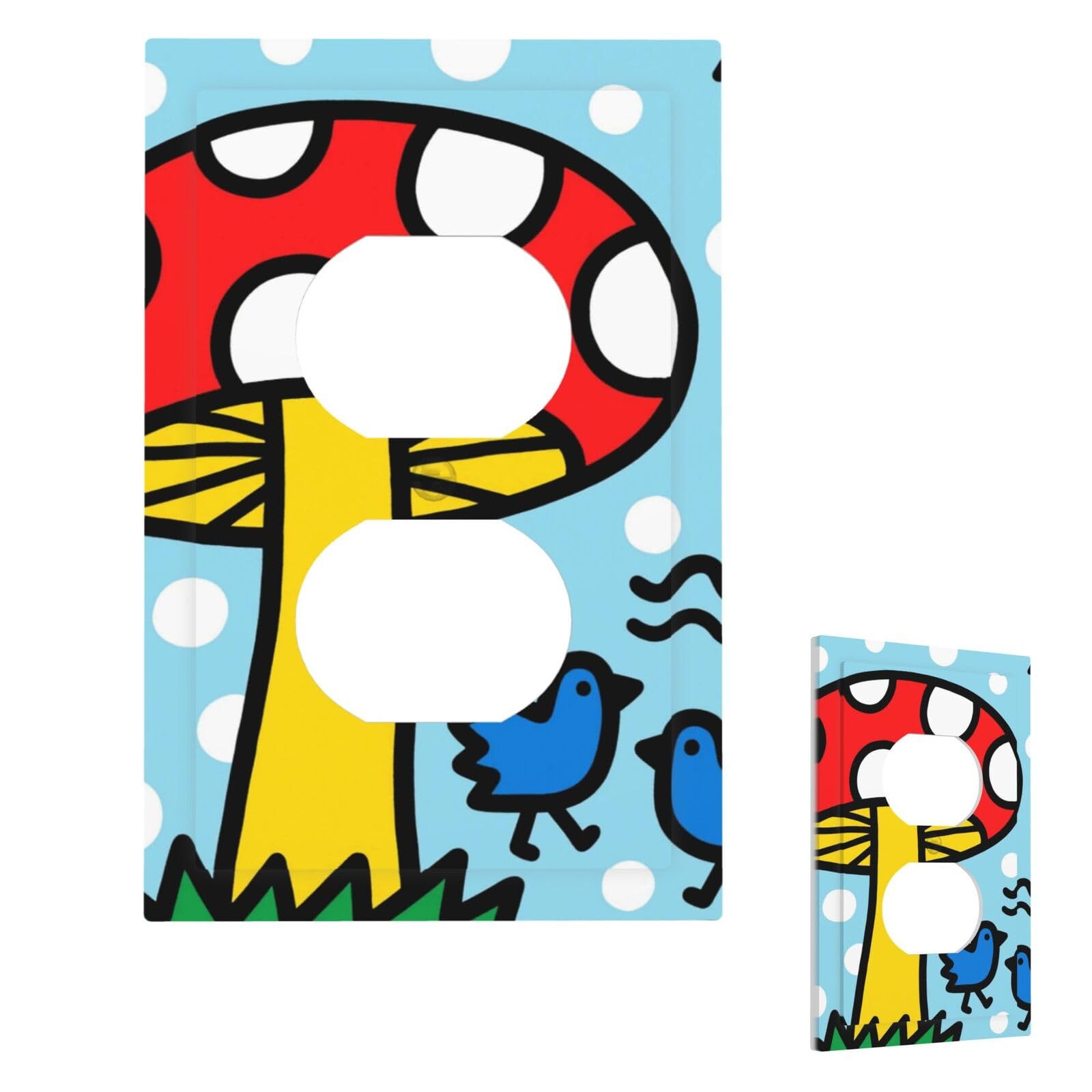 Doodle Mushrooms Wall Plate Cover Modern Decorative 1 Gang Light Switch Cover Unbreakable Receptacle Outlet Covers For Living Room Bedroom Home Decor Duplex