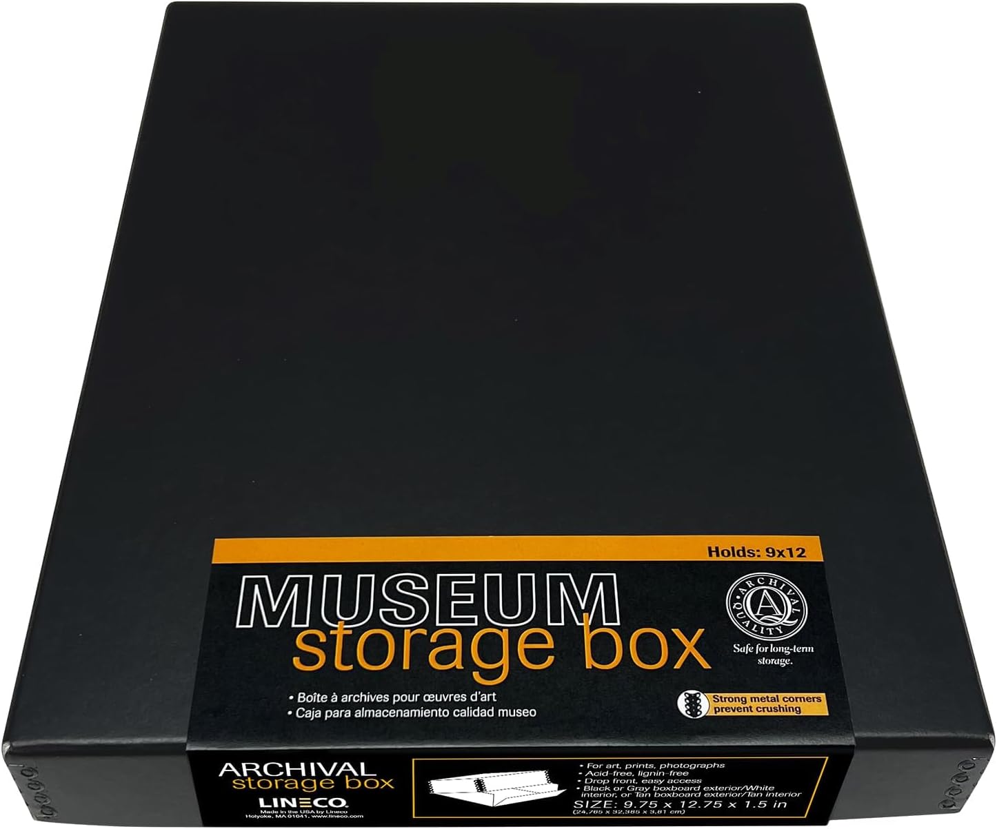 Lineco 9x12 Black Museum Drop Front Archival Storage Box. Acid-Free w/Metal Edge. Lignin-Free. Protects Documents/Prints from Fade or Discolor; Picture Longevity, Crafts, DIY. 733-2109
