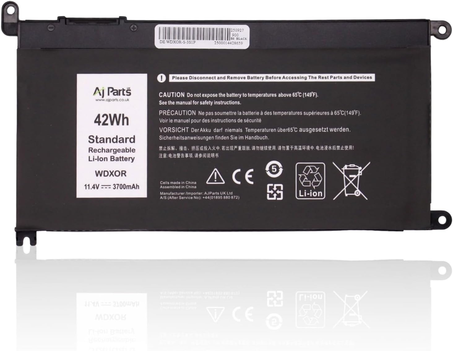 Laptop Battery 42WH 3-Cell 11.4V 3700mAh Replacement For Dell Inspiron 15 (5580)