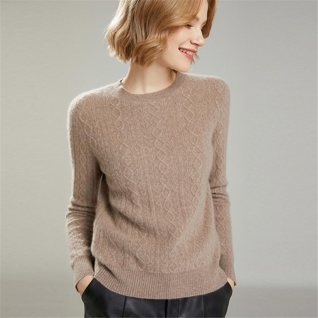 Maglioni da donna in lana, con scollo rotondo, lavorato a maglia, in cashmere, tinta unita