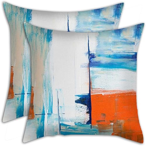 2 fundas de almohada decorativas grises de 18 x 18 pulgadas, color naranja y azul, fundas de almohada para sofá, fundas de almohada para sala de