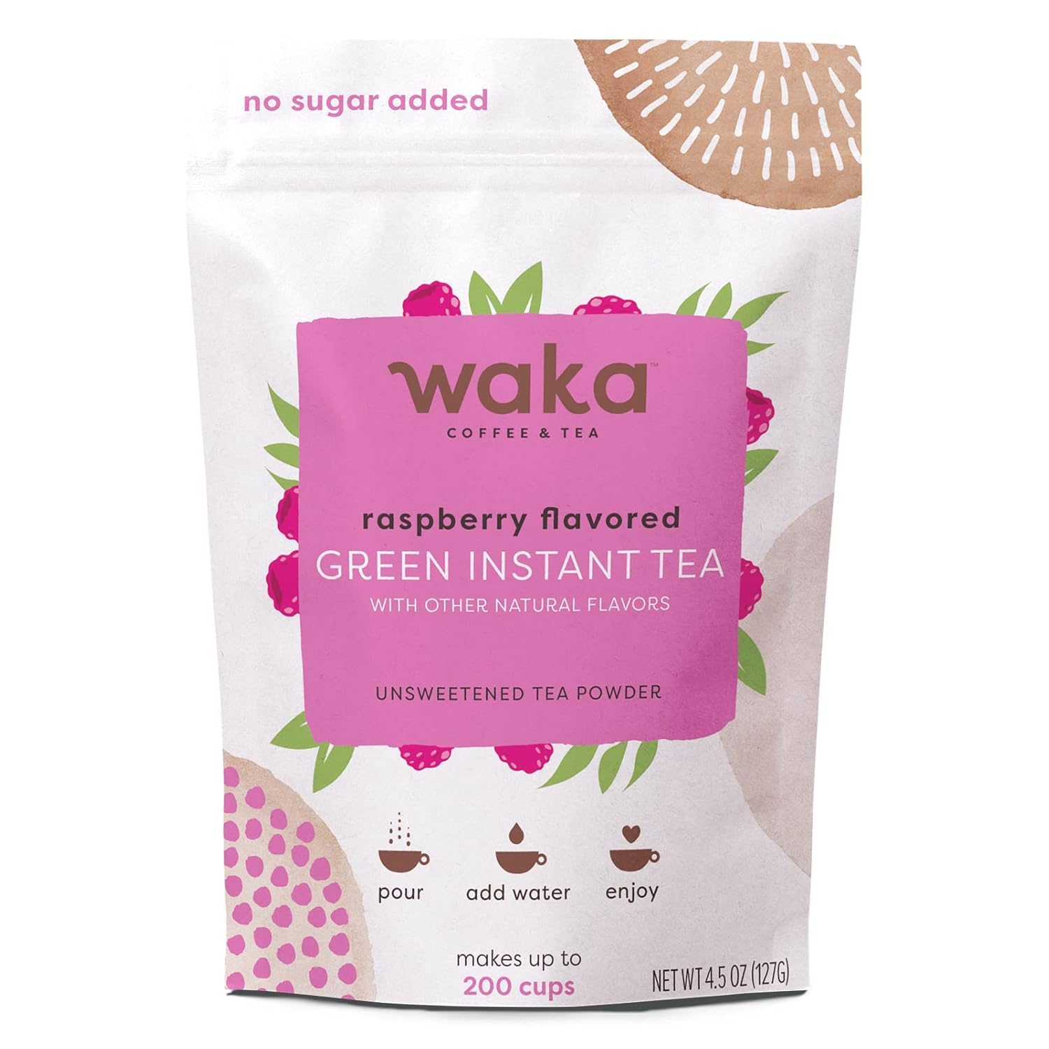 Waka Premium Instant Tea — No Sugar Added & Unsweetened (Green & Raspberry Tea)