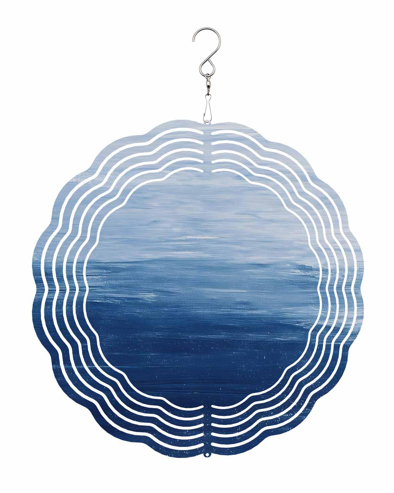 Ocean Wind Spinners, Abstract Dark Blue Hanging Wind Spinners for Yard and Garden 3D Stainless Steel Metal Sculptures Crafts Ornaments 12 Inch