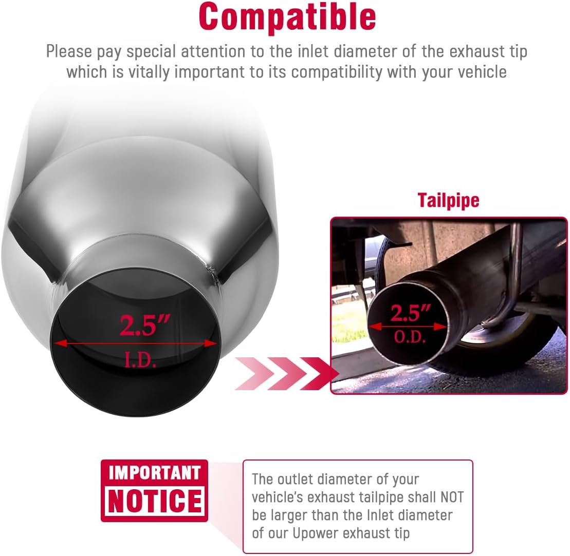 Upower 2.5" inlet Universal Diesel Exhaust Tip 4.5" Outlet 7" Long Polished Stainless Steel Exhaust Tailpipe Weld-On Double Wall Slant Cut Tail Pipe (2PCS)