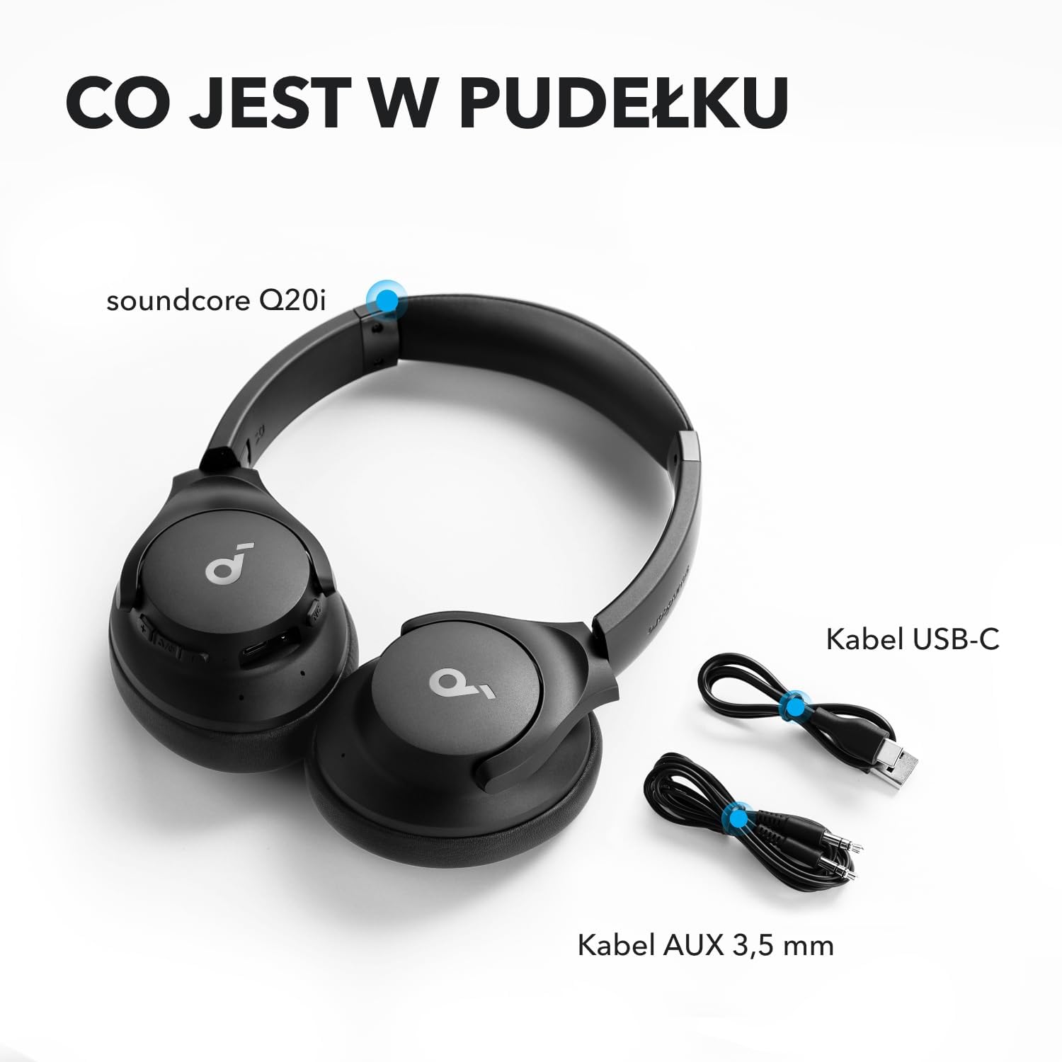Słuchawki hybrydowe Soundcore by Anker Q20i(odnowiona) z aktywną redukcją szumów, bezprzewodowe nauszne Bluetooth, 40-godzinny czas odtwarzania ANC, dźwięk o wysokiej rozdzielczości, mocny bas