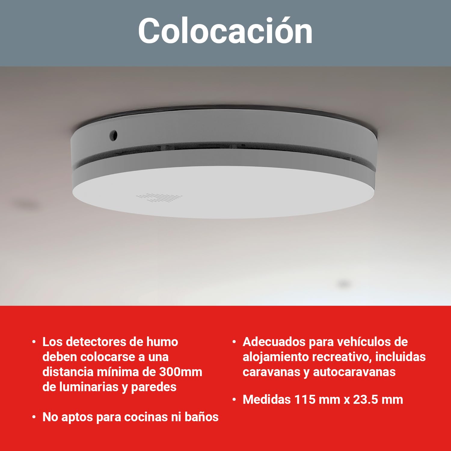 FireAngel Detector de Humo Óptico Ultrafino FA6629S - Alarma de Incendios para Hogar con Batería de 10 Años de Duración - 115 mm x 23.5 mm
