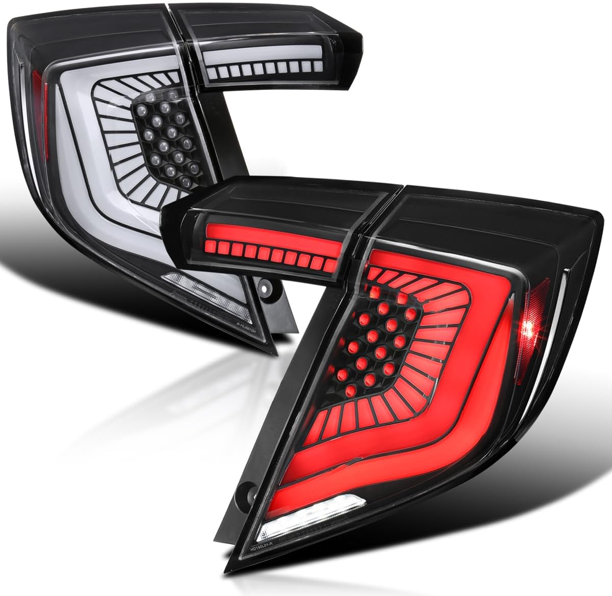 SPEC-D TUNING Black LED Tail Lights w/LED Sequential Turn Signals and Startup Animation Compatible with 2017-2021 Honda Civic Hatchback, Left + Right Pair Headlamp Assembly