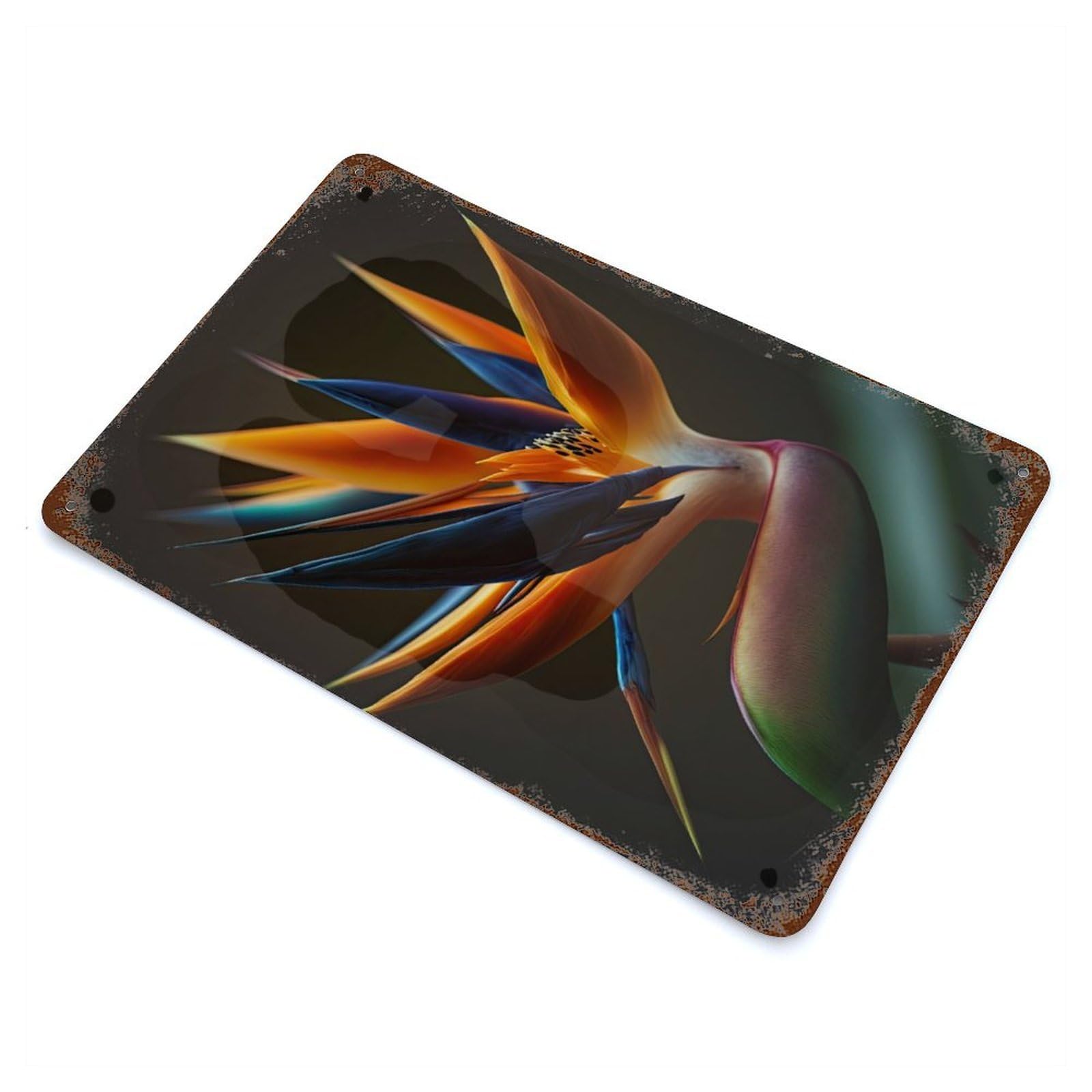 Rust Effect Bird of Paradise Distressed Metal Wall Sign 11.8"x7.9", Decorative Metal Wall Art for Living Room, Hallway And Home Decor