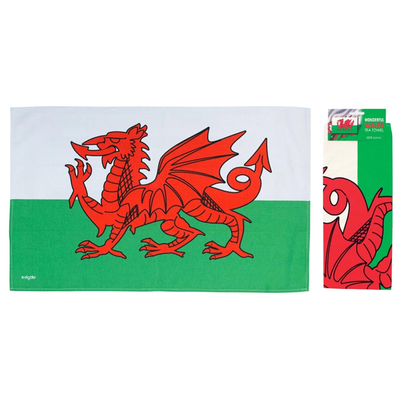 Elgate Wales Dragon Flag Tea Towel | 100% Cotton Kitchen Cloth | Super Absorbent, Lint-Free & Quick Dry | Patriotic Decorative & Functional Welsh Dish Towel for Home, Gifting, or Décor