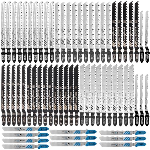 60 Pièces Lames de Scie Sauteuse, Coupe Nette et Précise, Professionnelles à Haute Teneur en Carbone, Lame de Scie Sauteuse à Tige en t pour Couper le...
