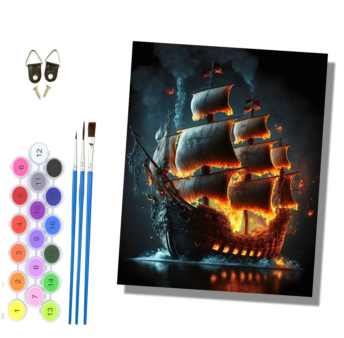 HONGPZH Paint by Numbers for Adults Painting by Numbers for Adults Canvas Kits Paint by Number Crafts Kits for Gift Home Decoration 16x20 inch Burning Sailboat