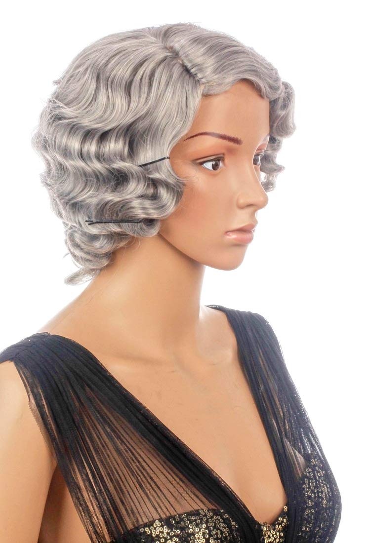 Prettyland light grey Short Hair Wig Chin Long with Water Retro Wave with Hair Clips Side Vertex C983, C983 light grey