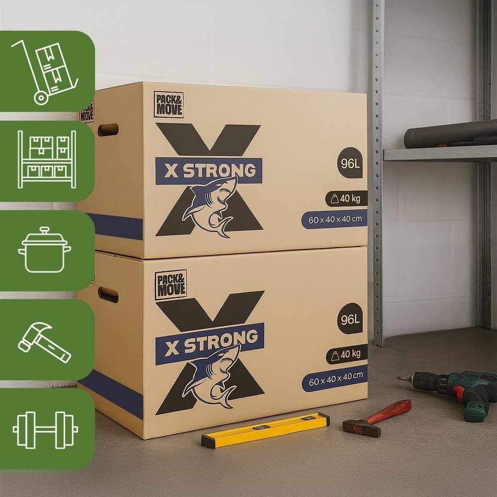 Pack and Move - Zestaw 15 kartonów do przeprowadzki X Strong - 60 x 40 x 40 cm - Obciążenie 40 kg - ekstremalna wytrzymałość - duża pojemność