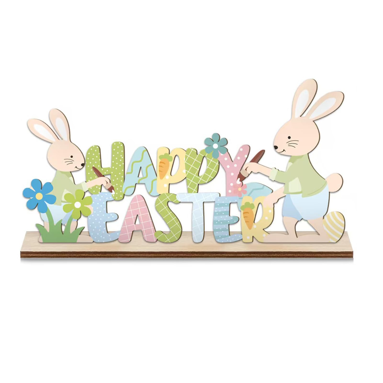 Easter Decorations for Table,Wooden Happy Easters Sign,Indoor and Outdoor Decor, Wooden Spring Table Decoration,Happys Easters Bunny Stand Tabletop Ornaments for Easter Party