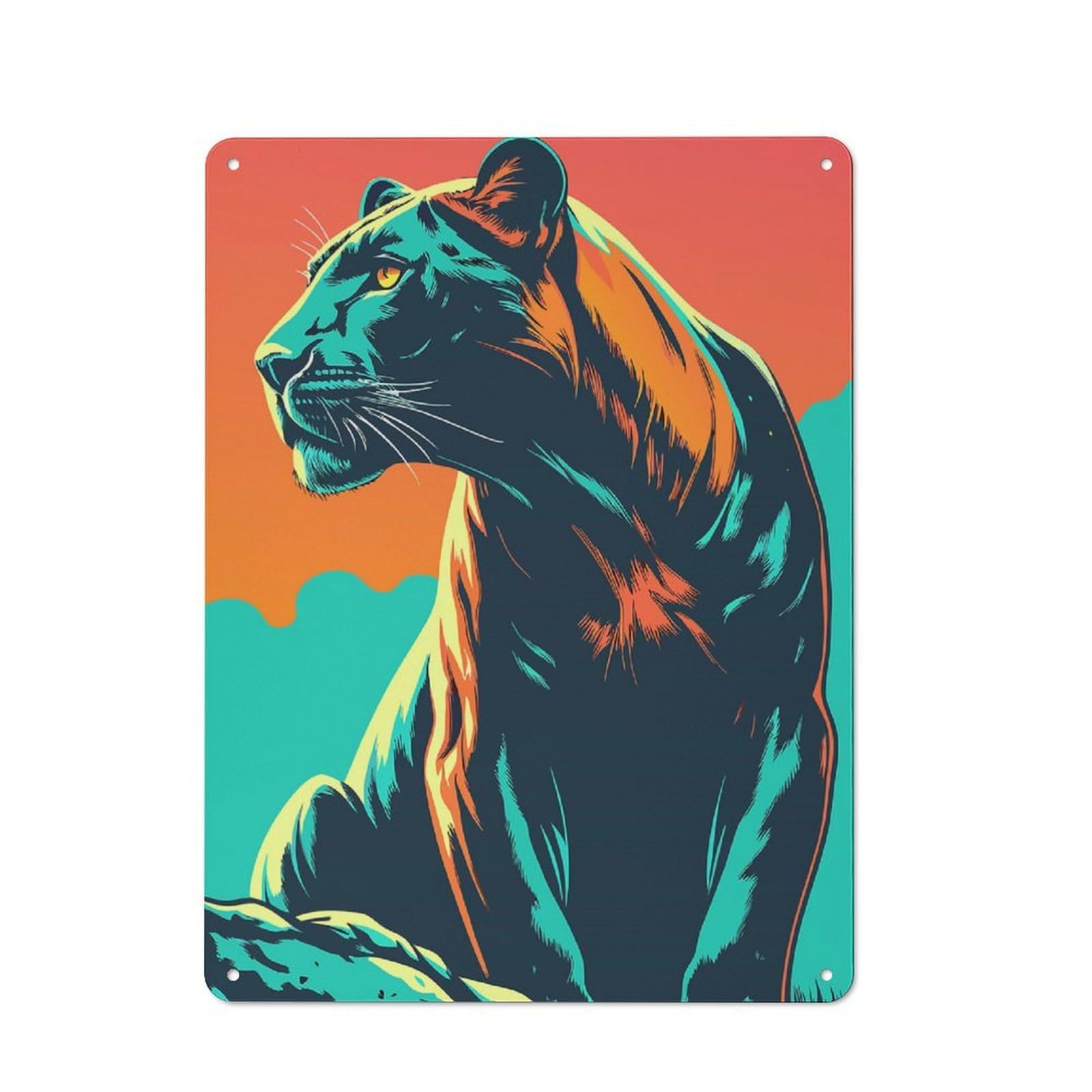 Junmoney Colorful Panther Portrait Metal Plaque 40X30cm With For Pub Or Café, Rustic Decor, For Pub Decor Enthusiasts