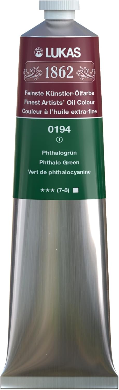 Lukas 1862 Professional German Oil Paint, Phthalo Green 200 mL - w/Beeswax & Non-Yellowing Sunflower Oil, Short Drying Time, Smooth, Outstanding Lightfastness