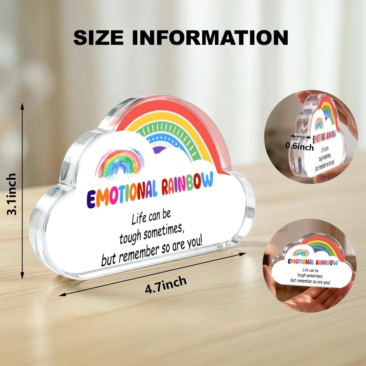 Positive reading Rainbow Emotional Inspirational Support & Mental Health Gift for Women, Friend, Sister - Thinking of You Encouragement Present, Acrylic Decor for Home & Office image 2