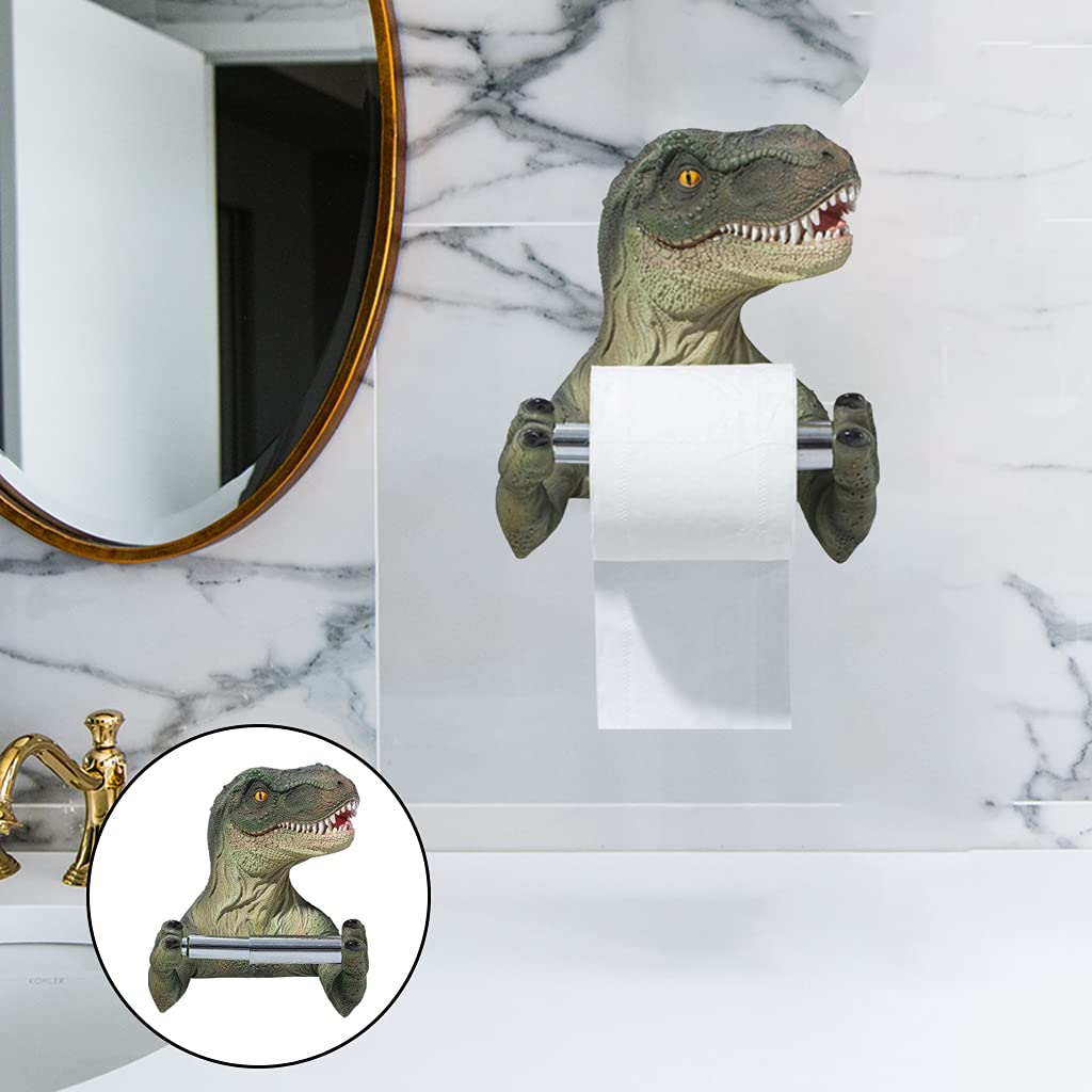 Fenteer Toilettenpapierhalter für Deko Badezimmer Modern,Klopapier Aufbewahrung Stanzfreier,Klopapierrollenhalter Handtuchhalter Rollenhalter für Toiletten Dekoration,Dinosaurier Grün.