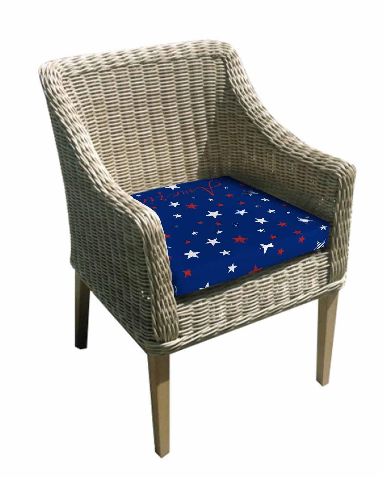 2 Pack Blue 4th of July Waterproof Cushion Covers with Ties, Outdoor Patio Chaise Lounge Chair Seat Cushion Slip Covers Replacement(Only Cover) Independence Day American Star 22