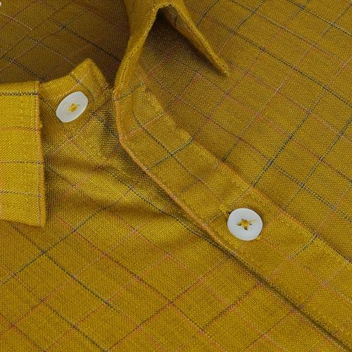 Image of GHPC Cotton Linen Graph Checks Half Sleeves Regular Fit Shirt for Men