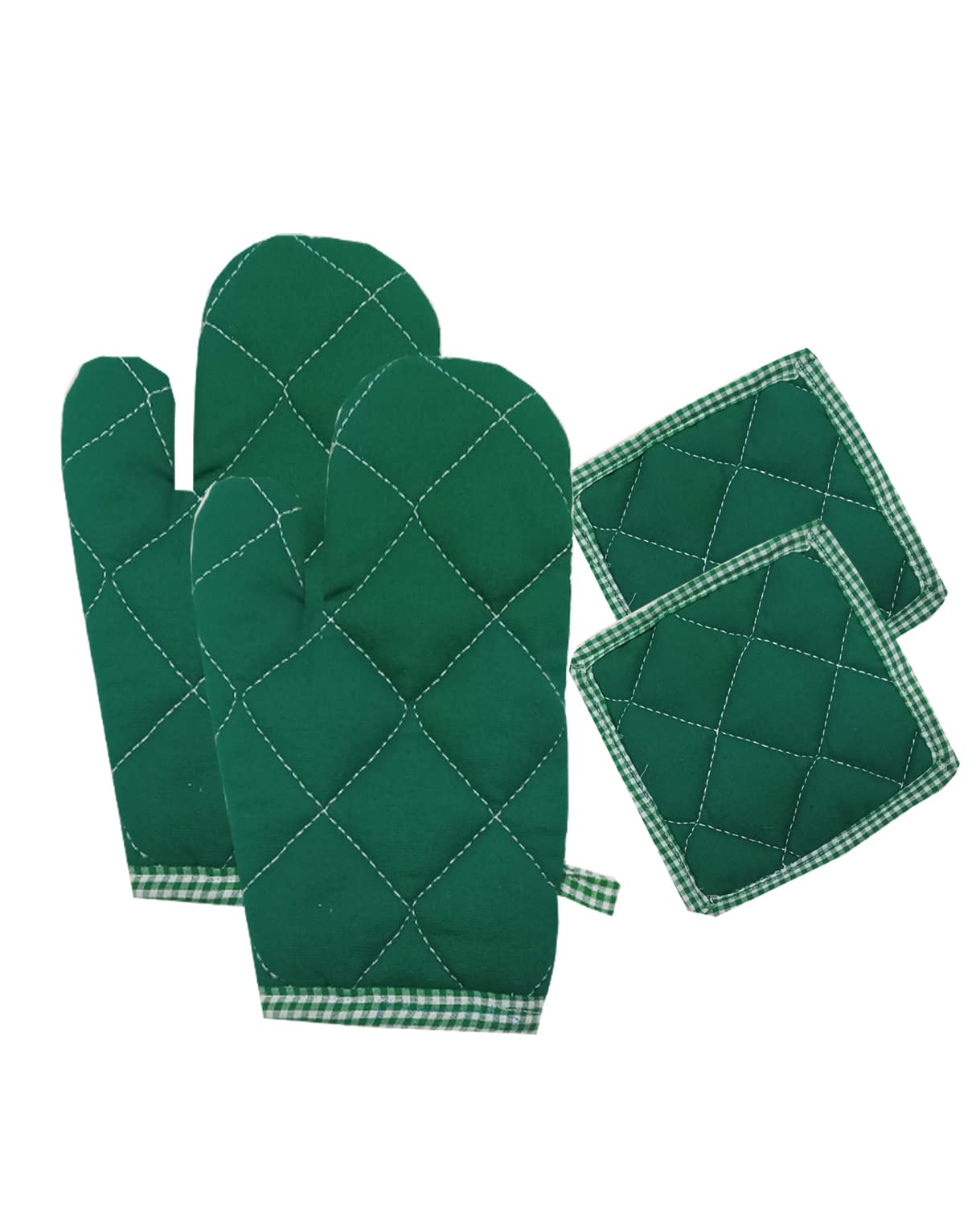 FAIRY HOMEFAIRY HOME® Oven Mitten 2 Printed Gloves Cotton Oven Mitts with 2 Pot Holder (Organic Cotton 100% Feather Soft Finish)(Green)