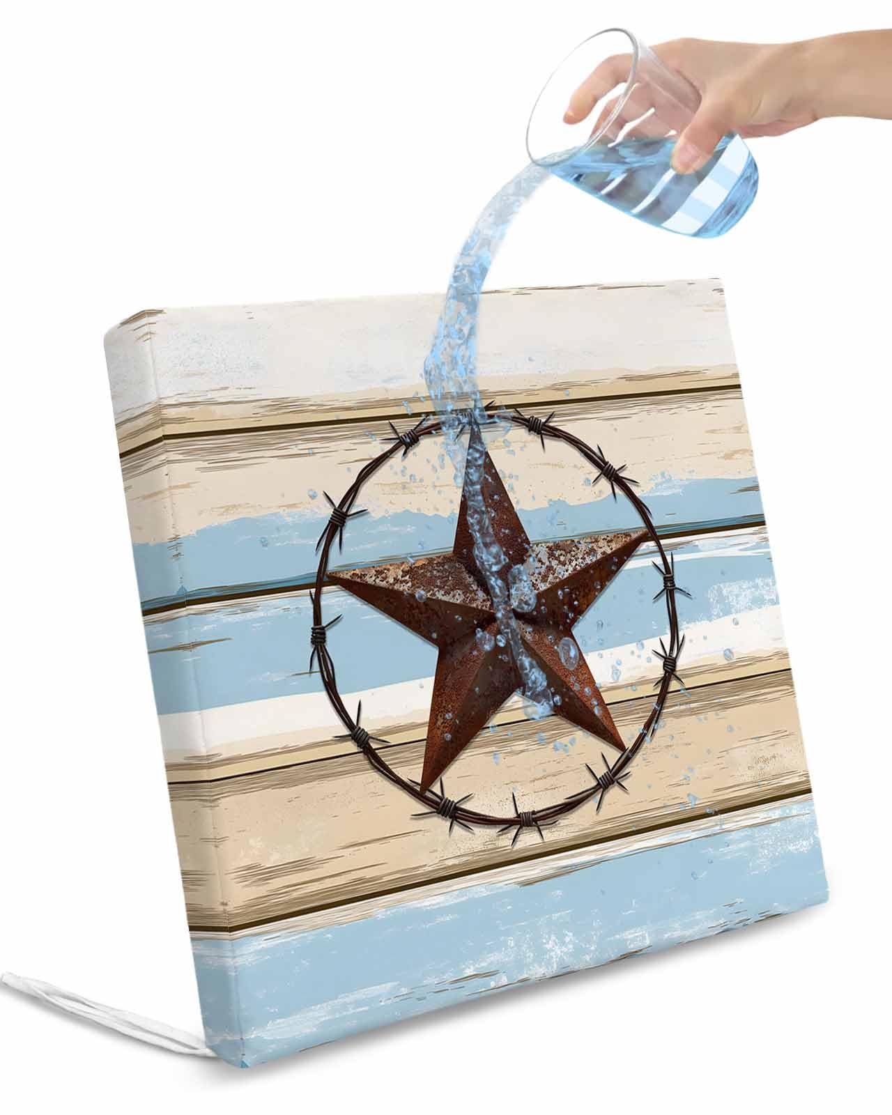 Hokiten Ombre Wooden Grain Outdoor Cushion Chair Cover Set of 2 - Waterproof Couch Seat Covers, Western Country Texas Star Retro Patio Furniture Protector Cushions Slipcovers for Sofa/RV, 22